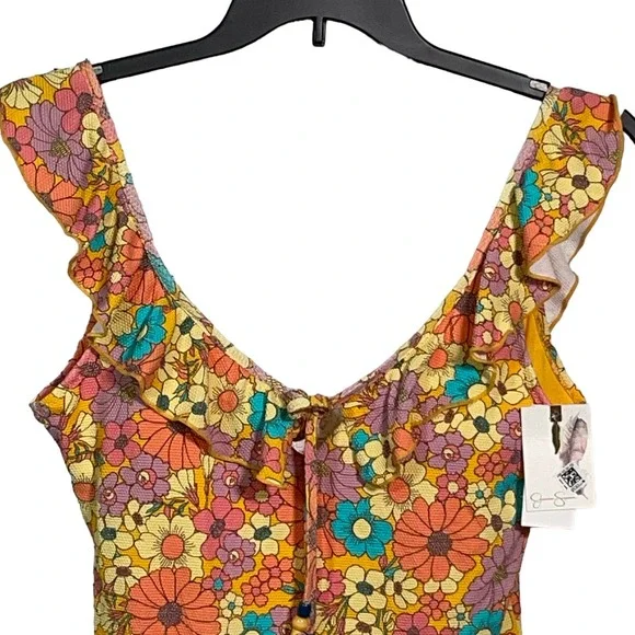 Jessica Simpson Floral Rendevous Ruffled-neck Swimsuit L - Picture 3 of 10